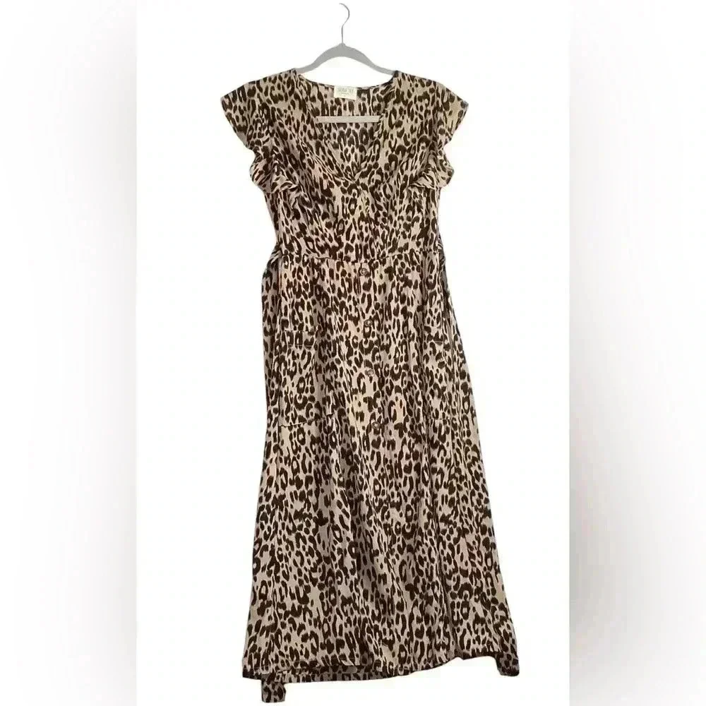 Sienna Sky Women's Leopard Print Ruffle Midi Dress Size Small